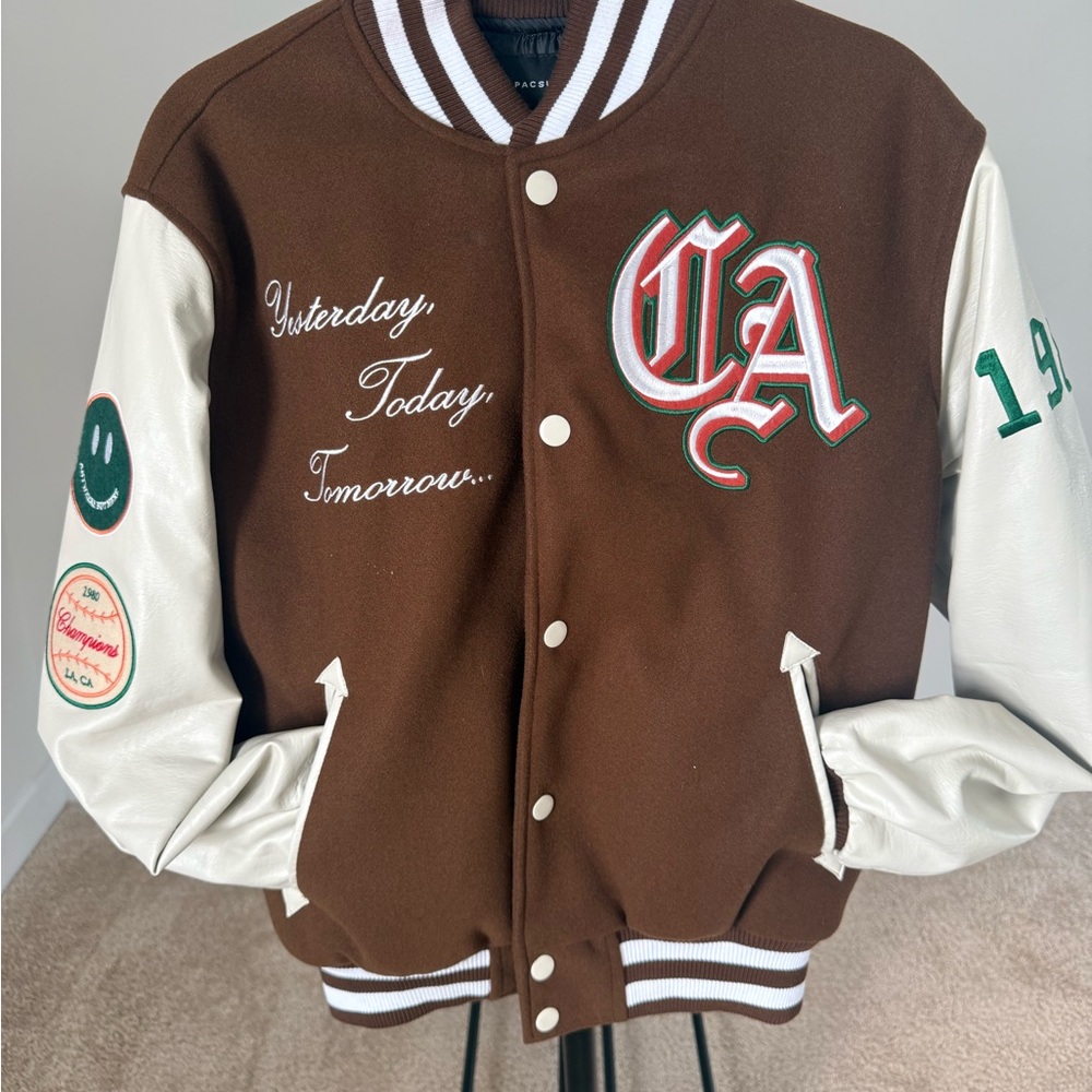 PacSun Brown and White Varsity Jacket